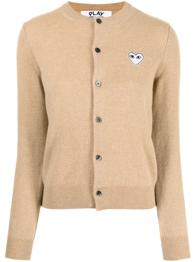 Comme Des Garçons Play Embroidered Heart Wool-knit Cardigan In Braun