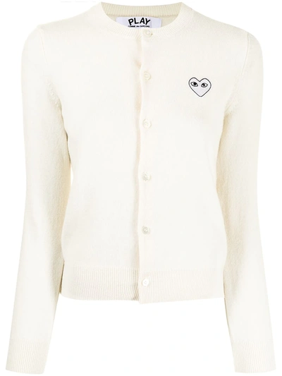 Comme Des Garçons Play Embroidered Heart Knit Cardigan In Nude &amp; Neutrals