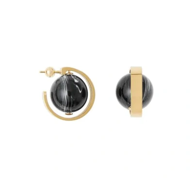 Burberry Light Gold/midnight Marbled Resin Gold-plated Hoop Earrings In Brown,gold Tone