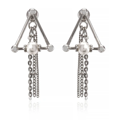 Burberry Triangle Imitation Pearl Stud Earrings In Palladio