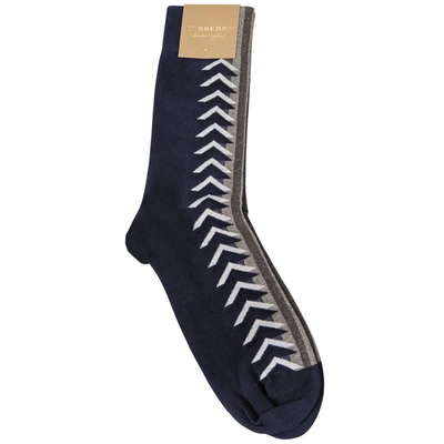 Burberry Graphic Knit Cotton Socks In Blue