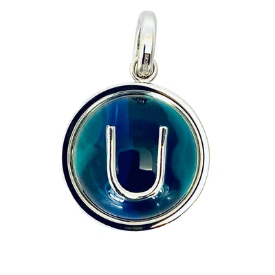 Burberry Marbled Resin U Alphabet Charm In Palladium/ocean Blue