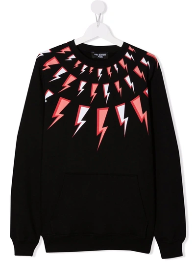 Neil Barrett Kids' Thunder Print Cotton Sweatshirt In Black