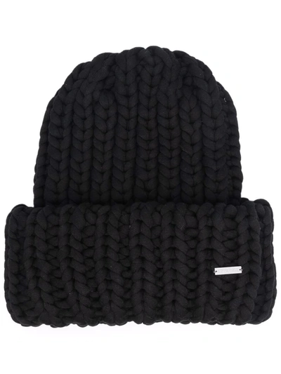 Dsquared2 Wool Blend Knit Beanie Hat In Black