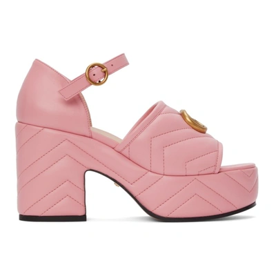 Gucci Pink Matelassé Platform Heeled Sandals In 5815 Wild Rose