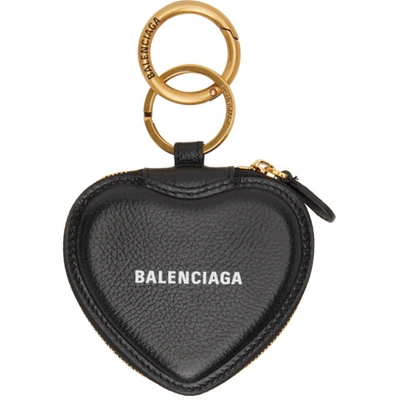 Balenciaga Black Cash Heart Mirror Keychain In Black & White