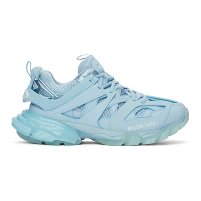 Balenciaga Men's Track Clear Sole Low Top Sneakers In Light Blue