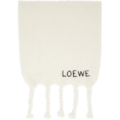 Loewe Oversized Logo-embroidered Mohair-blend Scarf In 2100 White