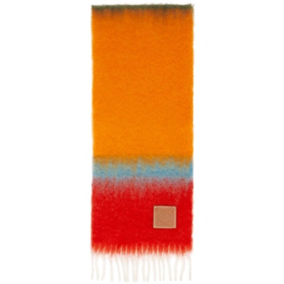 Loewe Pink & Orange Mohair Stripes Scarf In Pink & Purple