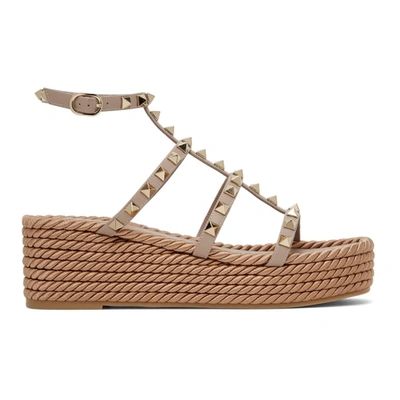 Valentino Garavani Pink Rockstud Wedge Platform Sandals In P45 Poudre