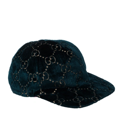 Pre-owned Gucci Green Velvet Gg Baseball Cap M