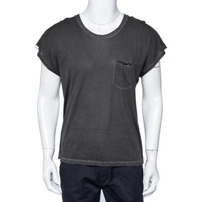 Pre-owned Saint Laurent Charcoal Grey Cotton Washed Detail T-shirt M