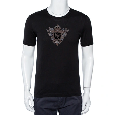 Pre-owned Dolce & Gabbana Black Cotton Logo Embellished Crewneck T-shirt S