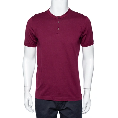 Pre-owned Dolce & Gabbana Burgundy Cotton Button Front Round Neck T-shirt L