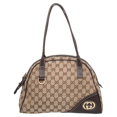 Pre-owned Gucci Beige/brown Gg Canvas And Leather Dome Satchel