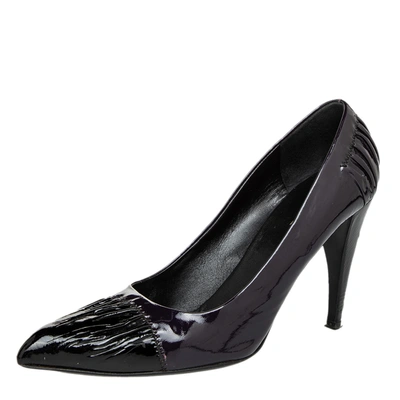 Pre-owned Prada Black/purple Patent Leather Pointed Toe Pumps Size 39.5