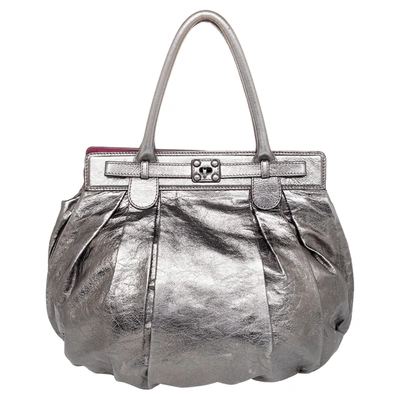 Pre-owned Zagliani Metallic Grey Pewter Satchel