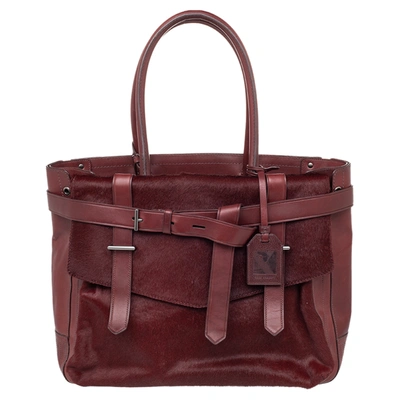 Pre-owned Reed Krakoff Burgundy Calf Hair And Leather Boxer Tote