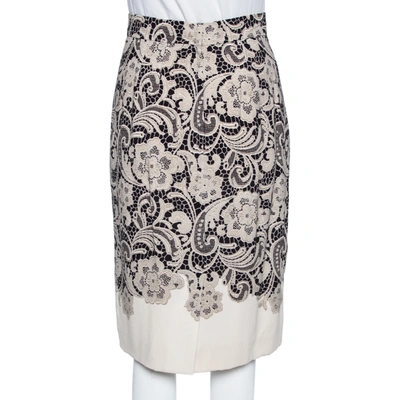 Pre-owned Dolce & Gabbana Cream Lace Printed Crepe Pencil Skirt S