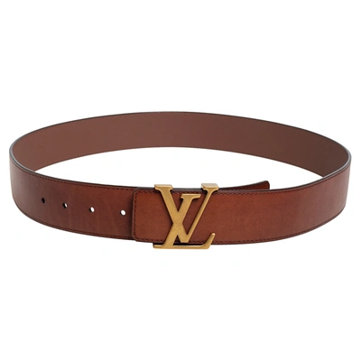 Pre-owned Louis Vuitton Brown Leather Lv Initiales Belt 95 Cm