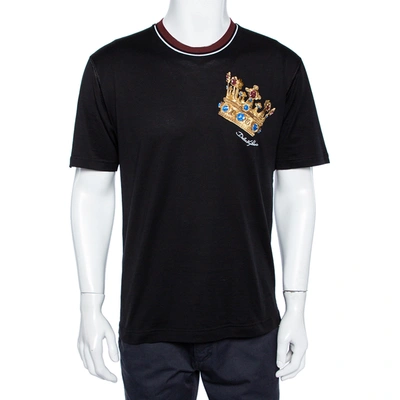 Pre-owned Dolce & Gabbana Black Chest Embroidered King Crew Neck T-shirt M