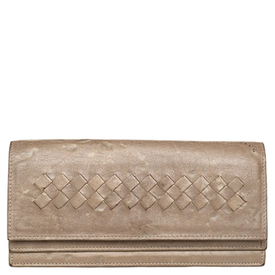 Pre-owned Bottega Veneta Beige Intrecciato Leather Bifold Wallet