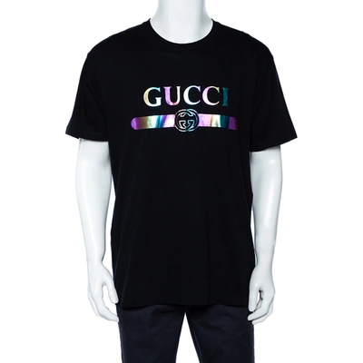 Pre-owned Gucci Black Logo Printed Cotton Oversized Crewneck T-shirt L