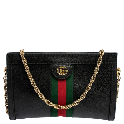 Pre-owned Gucci Black Leather Small Ophidia Shoulder Bag