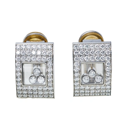 Pre-owned Chopard Happy Curves Pave Diamond 18k White Gold Stud Earrings