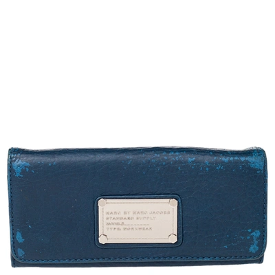 Pre-owned Marc By Marc Jacobs Blue Leather Flat Wallet