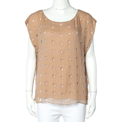 Pre-owned Alice And Olivia Beige Silk Bead Embellished Sleeveless Top L
