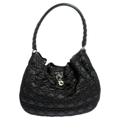 Pre-owned Dior Black Cannage Satin Charming Hobo