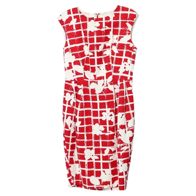 Pre-owned Ch Carolina Herrera Red Floral Grid Printed Sheath Dress M