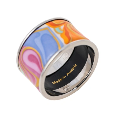 Pre-owned Frey Wille Floral Symphony Fire Enamel Palladium Plated Band Ring Size Eu 53 In Multicolor