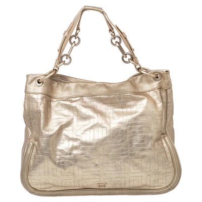 Pre-owned Givenchy Gold Monogram Leather Hobo