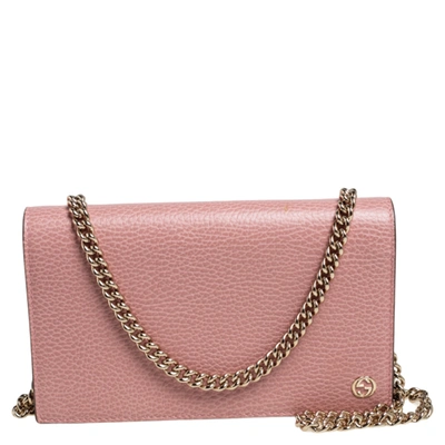 Pre-owned Gucci Pink Leather Interlocking G Continental Wallet On Chain