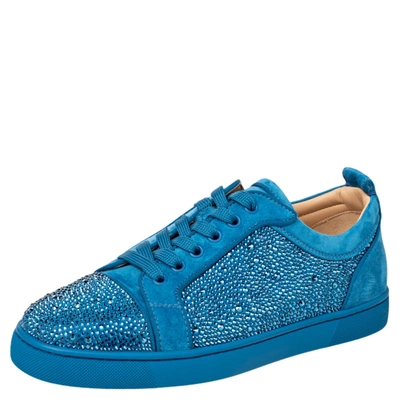 Pre-owned Christian Louboutin Blue Suede Louis Junior Strass Low Top Sneakers Size 40