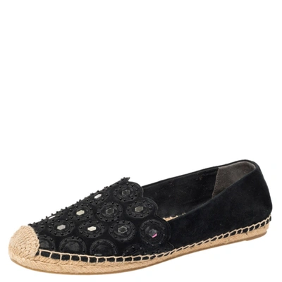 Pre-owned Tory Burch Black Suede Yasmin Espadrille Flats Size 39