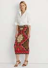 LAUREN PETITE SOUTHWESTERN-PRINT COTTON-LINEN SKIRT,0043476746