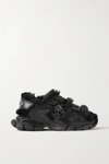 BALENCIAGA FAUX FUR-LINED LEATHER AND RUBBER SANDALS