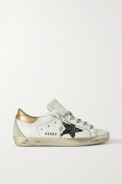 Golden Goose Superstar Distressed Suede-trimmed Printed Leather Sneakers In White