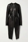 RICK OWENS KLAUS BELTED TEXTURED-LEATHER COAT
