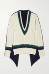 SACAI RIBBED AND CABLE-KNIT WOOL SWEATER