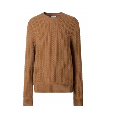 Burberry Cable Knit Cashmere Sweater, Size Large In Brown