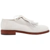 BURBERRY MENS LACE-UP KILTIE FRINGE SUEDE LOAFERS IN OFF WHITE