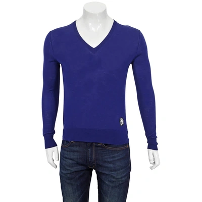 Burberry Merino Wool Pallas Helmet Motif V-neck Sweater In Blue