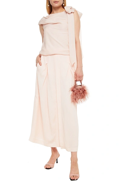 Roland Mouret Tivoli Pleated Silk-jacquard Midi Skirt In Pastel Pink