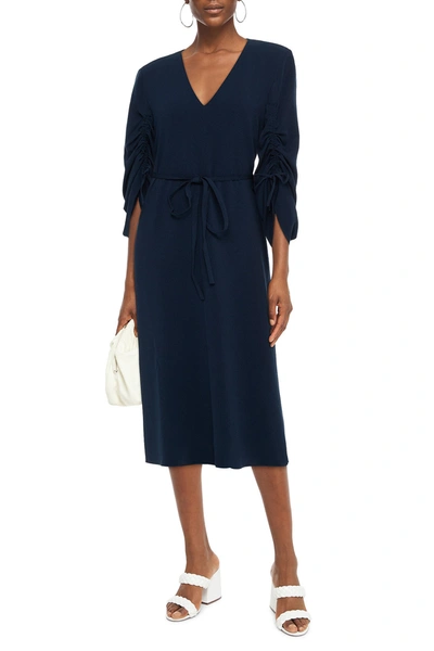 Tibi Belted Stretch-crepe Midi Dress In Blue