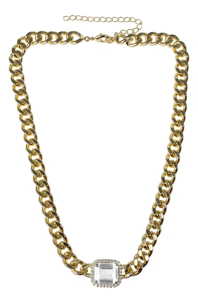 Cz By Kenneth Jay Lane Cz Station Cub Chain Necklace In Clear/ Gold