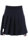 Thom Browne Pleated Loopback Cotton Mini Skirt In Blue